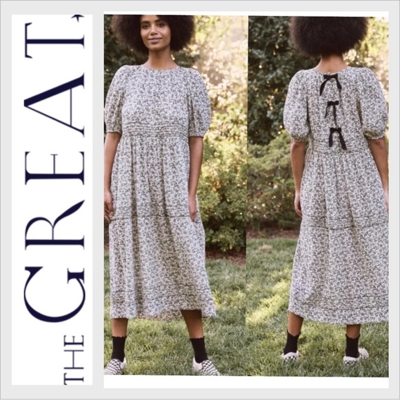THE GREAT. Dresses & Skirts - The Great  Songbird Bow-Back Midi Dress Tie Back 2